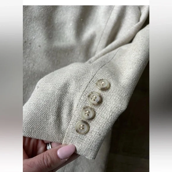 ▶️ Vintage Hopsack 100% Silk Sport Coat 43R Cream Textured Blazer Jacket USA 90s - Picture 8 of 15